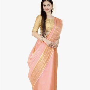 Elegant Gold and Peach Saree
